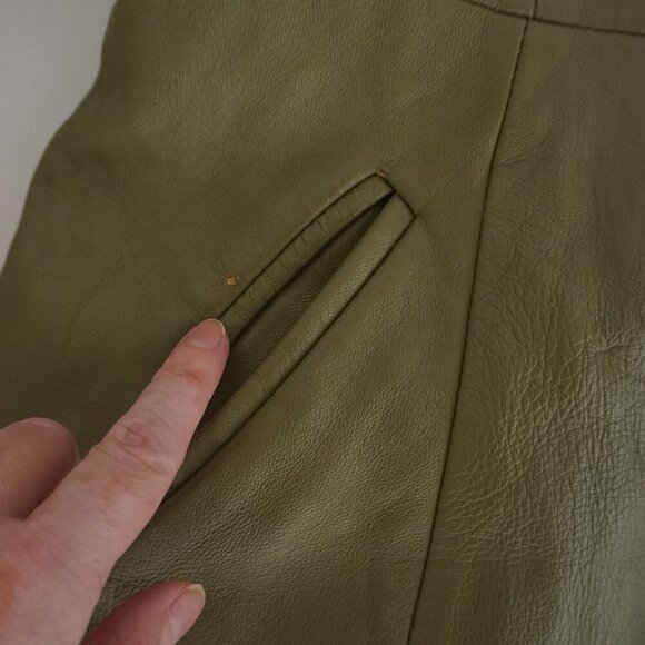 The Old Mill Glen Lainey Banton Olive Green Penny Coat Leather Trench Jacket M - Picture 6 of 16